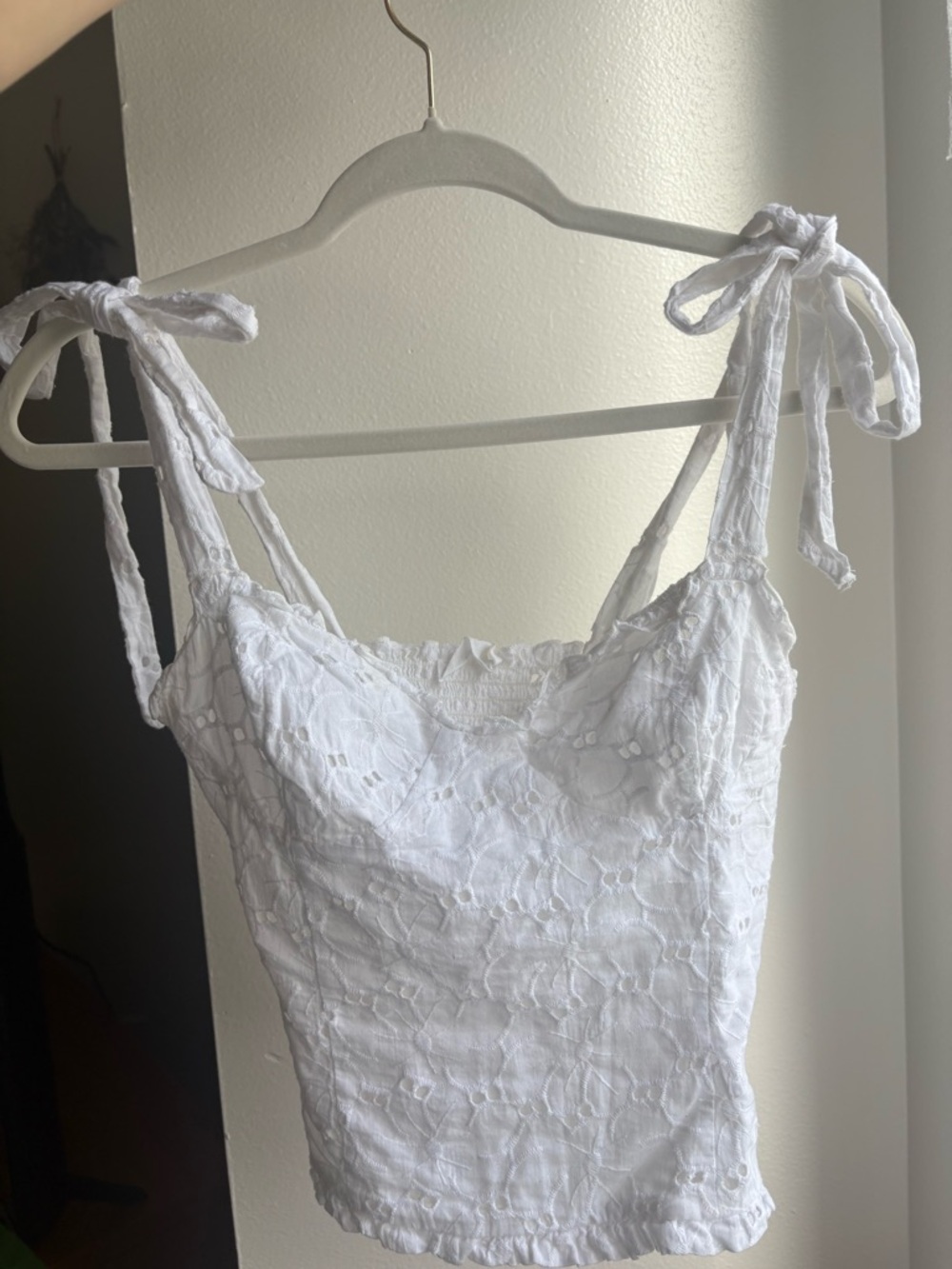 Lush White Eyelet Tie-Shoulder Crop Top